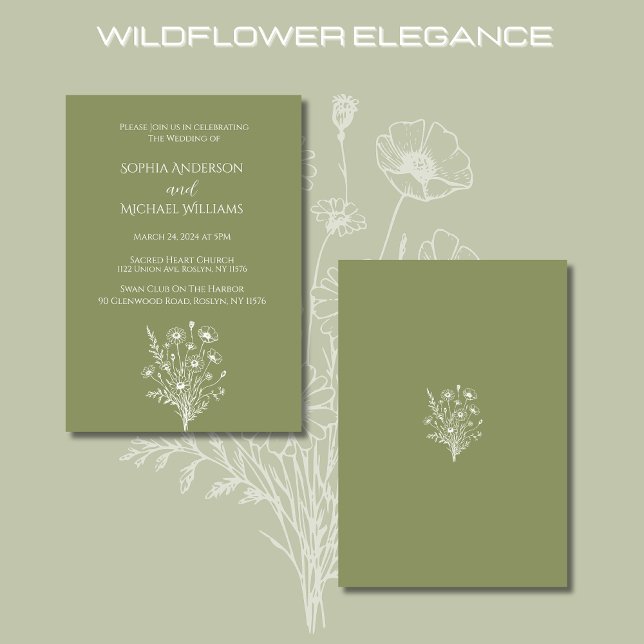 Invitación temática de Wildflower Elegance Boda (Wildflower Elegance Wedding Collection-Fern Green-Invitations)