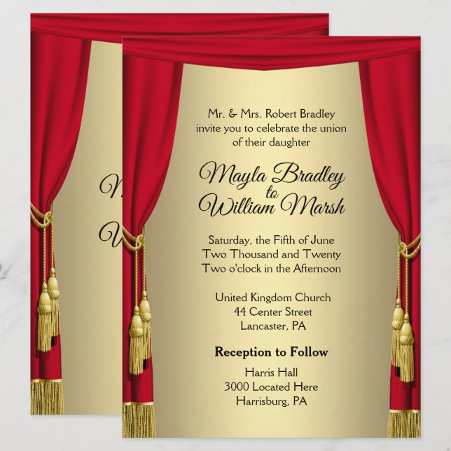 Invitación temática del Boda del teatro (Anverso / Reverso)