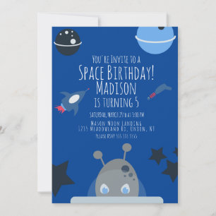 Invitación temática del cumpleaños espacial Alien