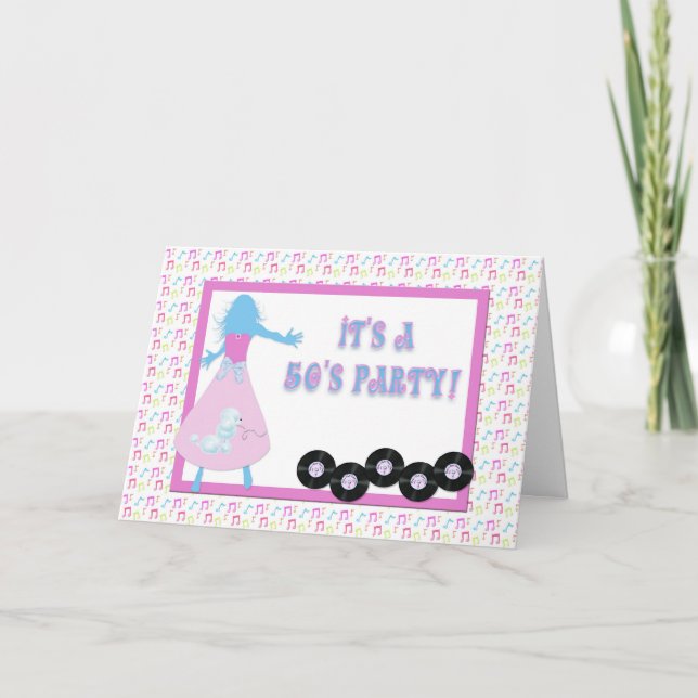 invitación temática del fiesta de los años 50 (Anverso)