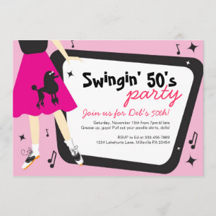 Invitación temática del fiesta de los años 50 de