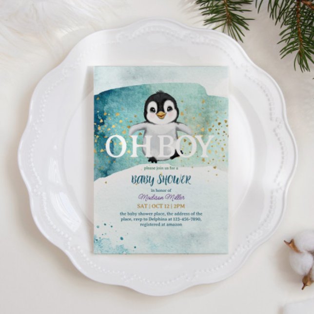 Invitación Temática del invierno pingüino Cute Baby Shower (Subido por el creador)