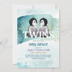 Invitación Temática del invierno pingüino Twin