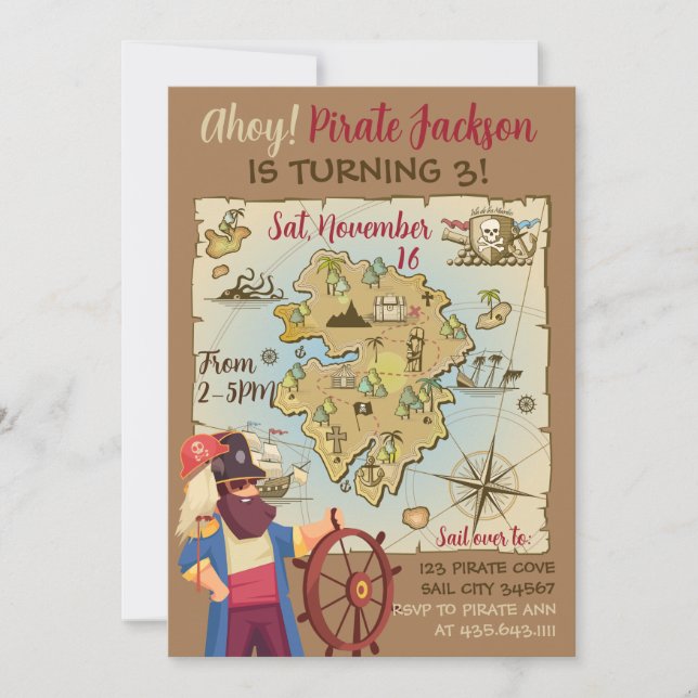 Invitación temática del mapa pirata (Anverso)
