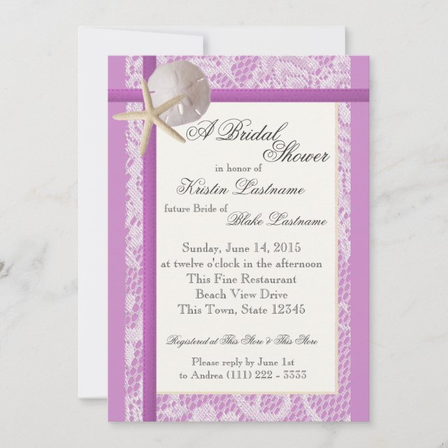 Invitación Temática del Océano Ducha de Boda Púrpura (Anverso)