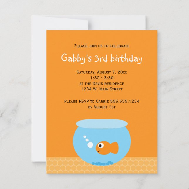 Invitación Temática del pez dorado Naranja Niños azules Cumpl (Anverso)