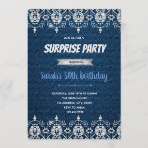 Invitación temática denim diamante