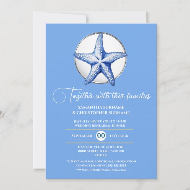 Invitación Temática estelar boda azul blanco plateado frente  (Anverso)
