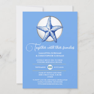 Invitación Temática estelar boda azul blanco plateado frente 