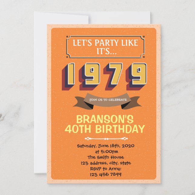 Invitación temática fiesta de la época de 1979 (Anverso)