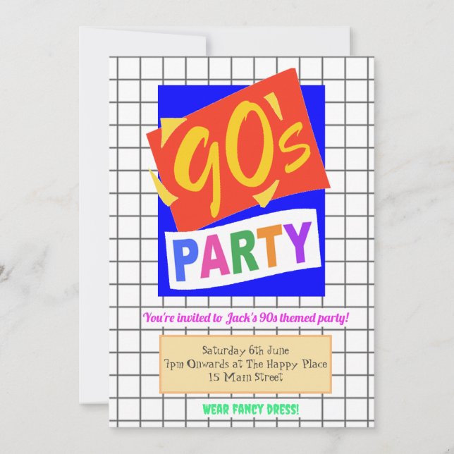 Invitación temática infantil de los 90 (Anverso)