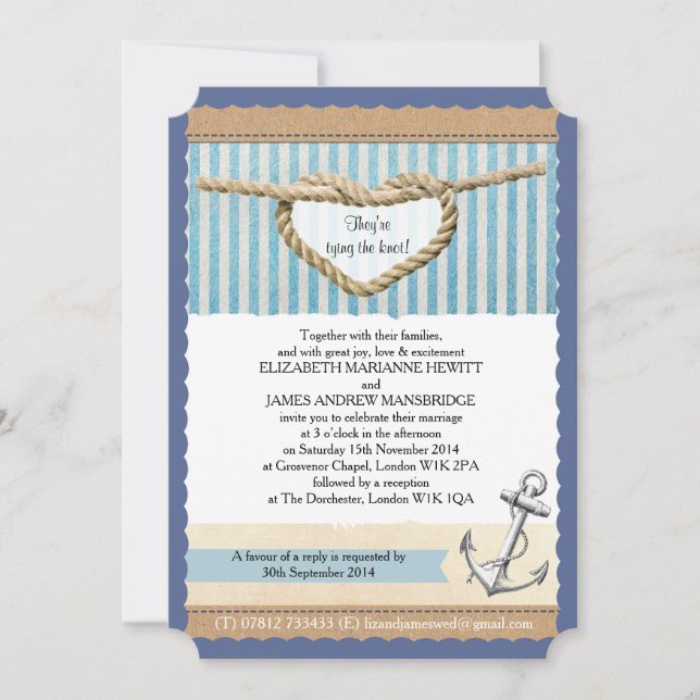 Invitación temática náutica de la boda (Anverso)