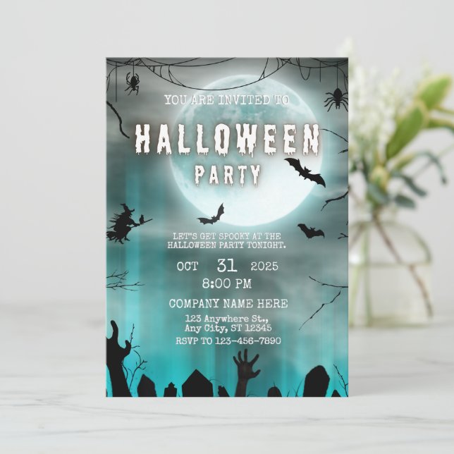 Invitación Temática nocturna de fantasía Oficina de Halloween (Anverso de pie)