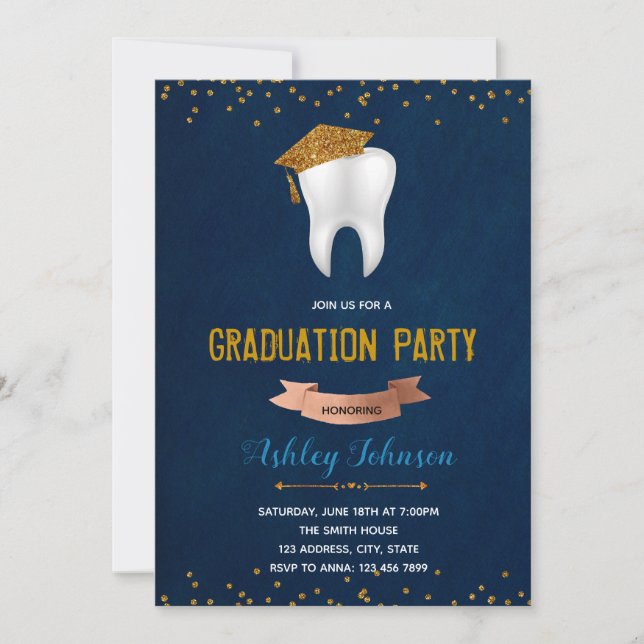 Invitación temática para graduación dental (Anverso)