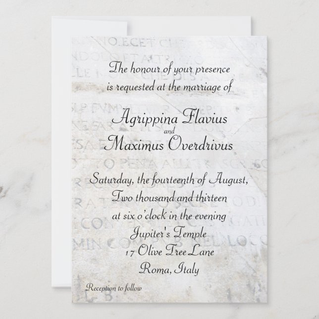 Invitación temática romana de la boda (Anverso)