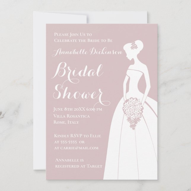 Invitación temática rosada polvorienta (Anverso)