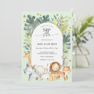Invitación temática safari lindo sorbo y ver ducha de bebé
