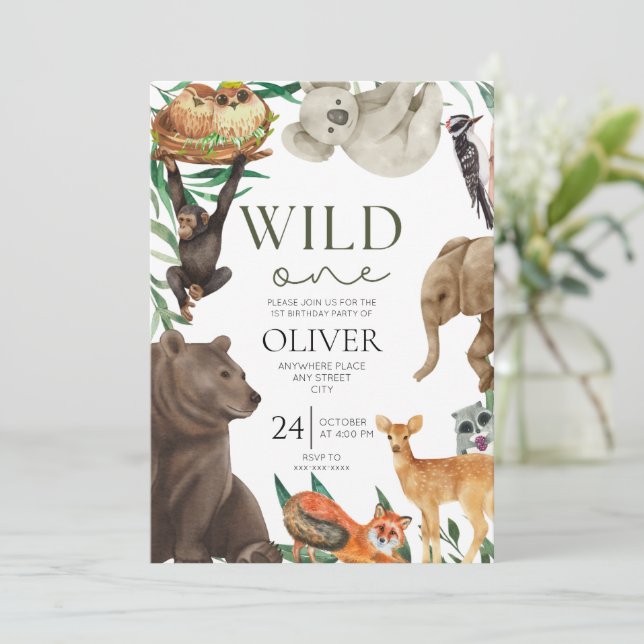 Invitación Temática salvaje de un safari por primera cumpleañ (Anverso de pie)