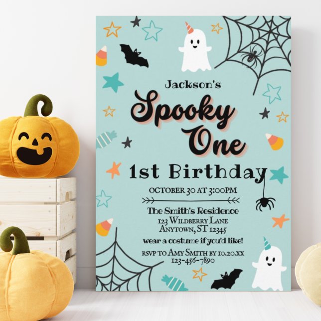Invitación Tembloroso Primer cumpleaños de Halloween neutral  (Subido por el creador)