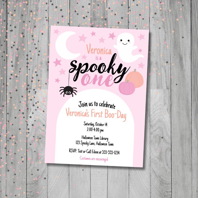 Invitación Tembloroso primer cumpleaños de un Chica (Spooky One First Birthday Invitation)