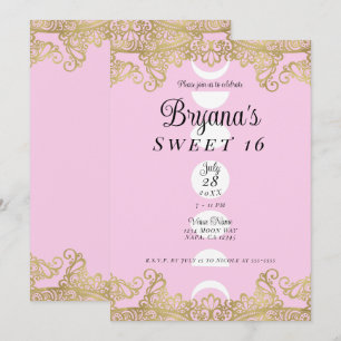 Invitación Templo Lunar Rosa y Dorado Adornado Dulces 16