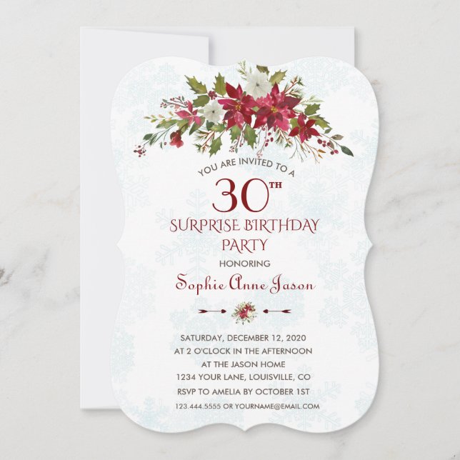 Invitación Temporada de invierno: Sorpresa de Poinsettia Roja (Anverso)