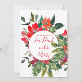 Invitación Temporada de navidades Holly Wreath Red