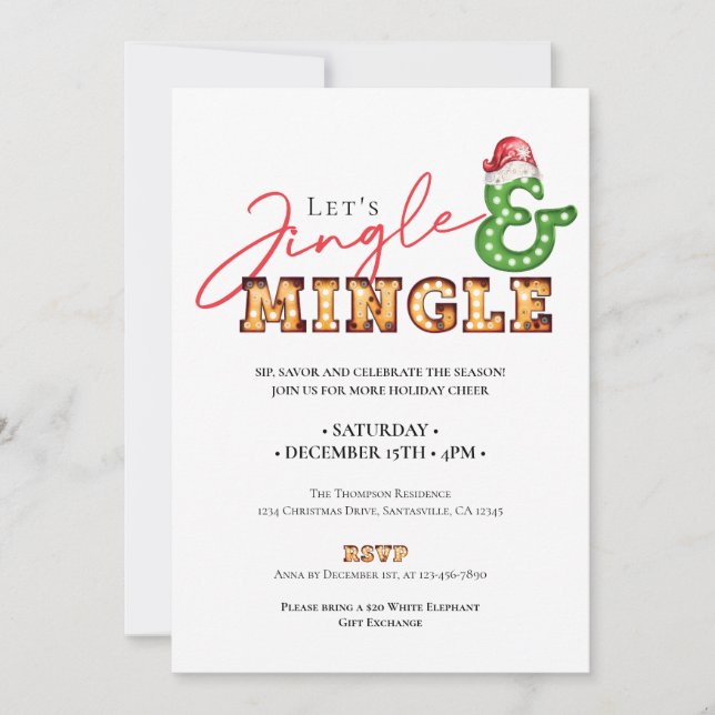 Invitación Temporada navideña de jingle Mingle Marquee para n (Anverso)