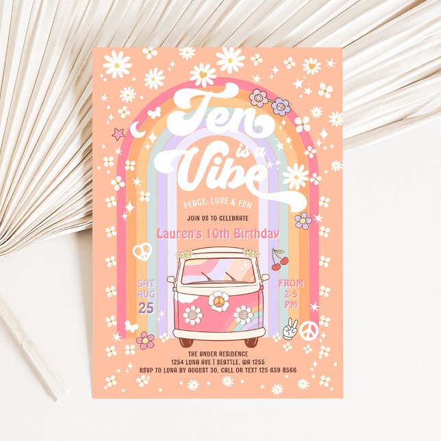 Invitación Ten es un Vibe Daisy Groovy Van 10 cumpleaños (Subido por el creador)
