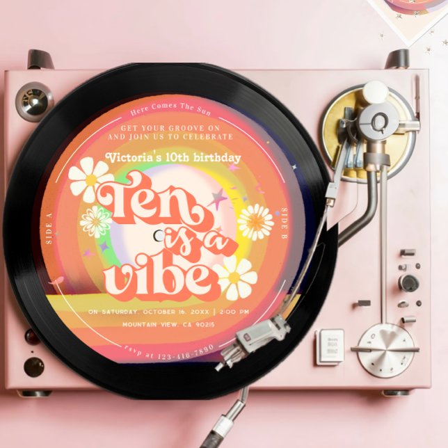 Invitación Ten es una margarita arcoiris retro de Vibe Groovy (Subido por el creador)