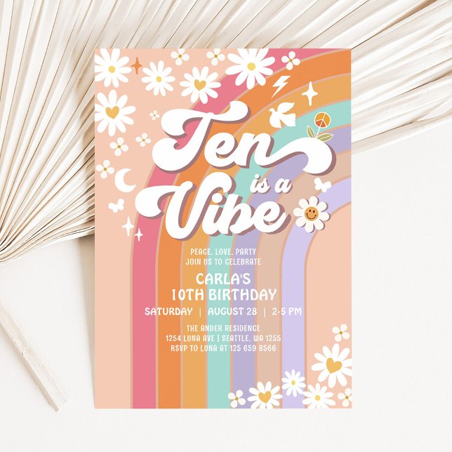 Invitación TEN es una Vibra Daisy Arcoíris Hippie Cumpleaños (Subido por el creador)