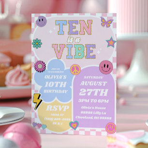 Invitación Ten is a Vibe Preppy Patch 10 cumpleaños