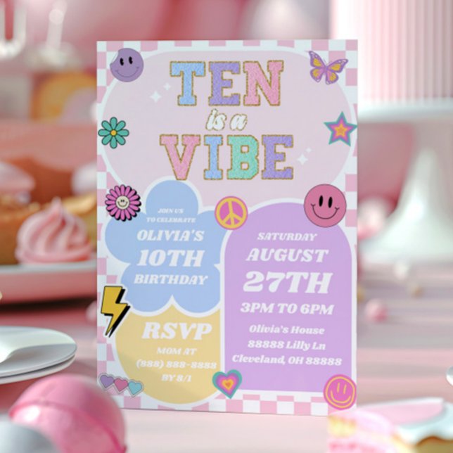 Invitación Ten is a Vibe Preppy Patch 10 cumpleaños (Subido por el creador)