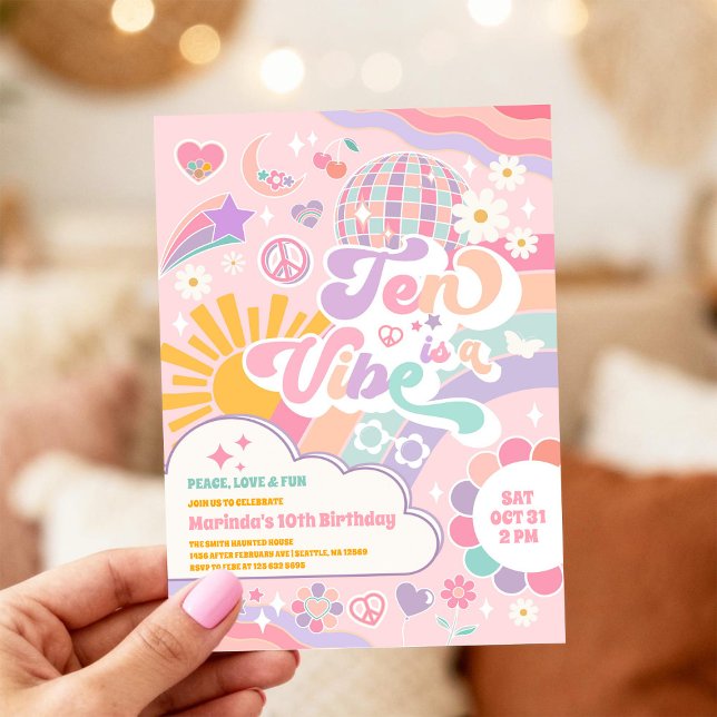 Invitación Ten Is A Vibe Retro Groovy Daisy Cumpleaños 10 Inv (Subido por el creador)