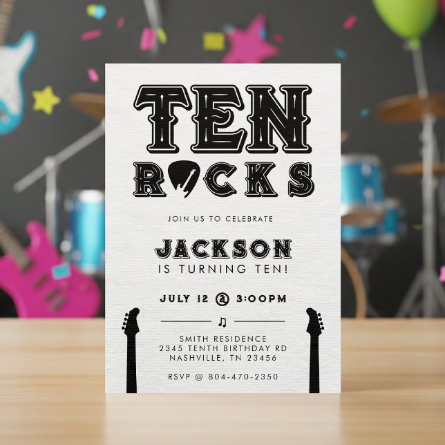 Invitación Ten Rocks Guitar Pick 10th Birthday Party (Subido por el creador)