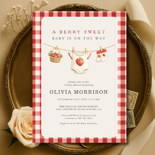 Invitación Tendedero Fresa Baya Dulce Shower de Bebé