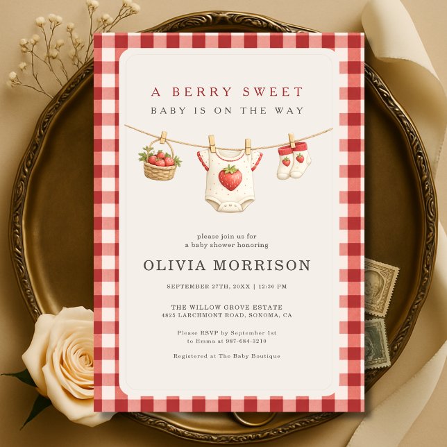Invitación Tendedero Fresa Baya Dulce Shower de Bebé (Subido por el creador)
