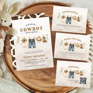 Invitación Tendedero Vaquero Pequeño Estampado de Vaca Fiesta