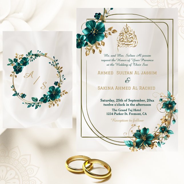 Invitación Tendencia Boda islámico de la frontera floral de o (Subido por el creador)