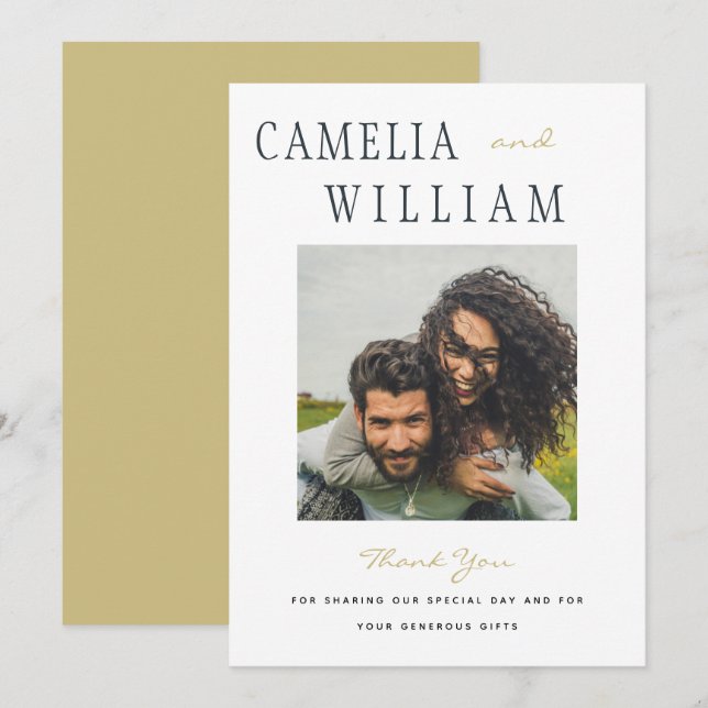 Invitación Tendencia Boda moderno GRACIAS FOTO (Anverso / Reverso)