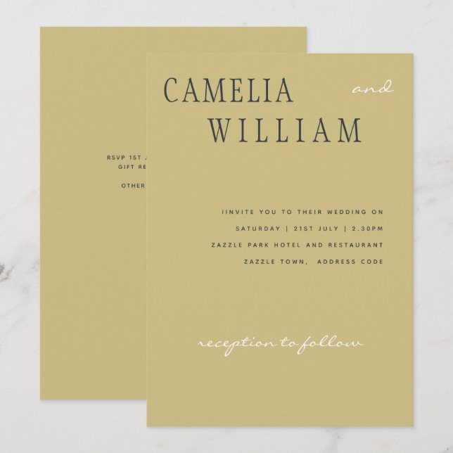 Invitación Tendencia Boda moderno Medianoche Blue Gold Textos (Anverso / Reverso)