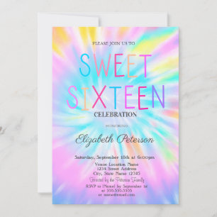 Invitación Tendencia Cool Tie Dye Colorido Dulce 16 