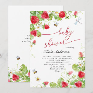 Invitación Tendencia de Acuarela de Pradera Fresa para Baby S