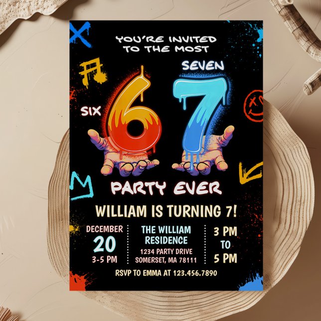 Invitación Tendencia de meme de grafiti 6 7 Cumpleaños Six Se (Subido por el creador)
