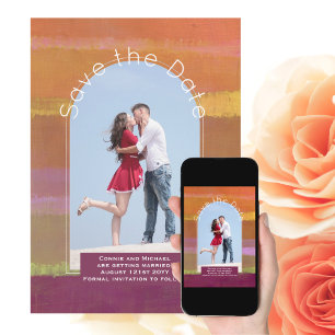 Invitación Tendencia Guardar la fecha   Foto Naranja Berry Li