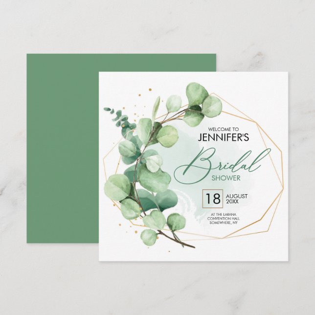 Invitación Tendencia minimalista eucalipto verde ducha de nov (Anverso / Reverso)