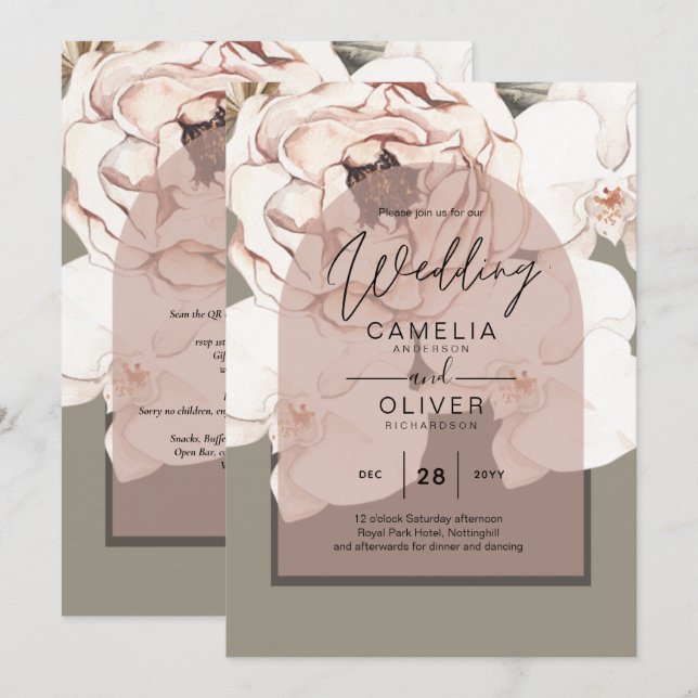 Invitación Tendencia MOSS BODA RUBOR Sage Dusty Pink (Anverso / Reverso)