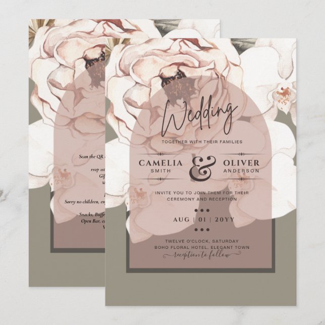 Invitación Tendencia MOSS BODA RUBOR Sage Dusty Pink (Anverso / Reverso)