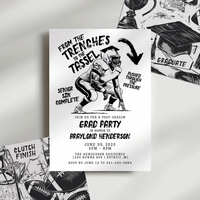 Invitación Tendencias al Fiesta del Grado de Fútbol Tassel Li (Football Lineman Graduation Invitation. Lineman Football Invitation. )