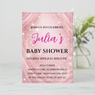 Invitación Tendencias de Baby Shower de Niña Rosa Brillante 2